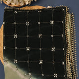 Sea Green Leheriya And Black Ombre Georgette Saree With Sequin Grid Work And Pearl Border