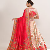 Multicolour White Banaras Silk Printed Lehenga Set