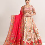 Multicolour White Banaras Silk Printed Lehenga Set