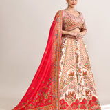Multicolour White Banaras Silk Printed Lehenga Set