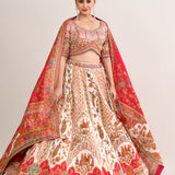Multicolour White Banaras Silk Printed Lehenga Set