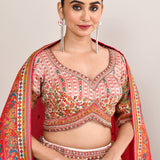 Multicolour White Banaras Silk Printed Lehenga Set