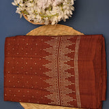 Deep Reddish Brown Sheer Saree With Metallic Gold Foil Print