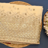 Mustard Yellow Sheer Organza Saree With Delicate Floral Buttis And Contrast Pink Gold Zari Border