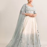 Ash White Crepe Embroidered Lehenga Set