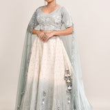Ash White Crepe Embroidered Lehenga Set