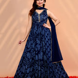 Navy Blue Georgette Floral Printed Anarkali Set