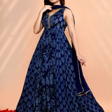 Navy Blue Georgette Floral Printed Anarkali Set