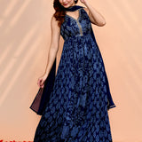 Navy Blue Georgette Floral Printed Anarkali Set