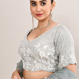 Ash White Crepe Embroidered Lehenga Set