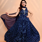 Navy Blue Georgette Floral Printed Anarkali Set