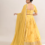 Muted Yellow Satin Floral Printed Lehenga Set