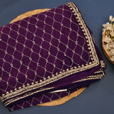 Royal Purple Designer Silk Saree With All Over Embroidery Jaal