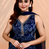 Navy Blue Georgette Floral Printed Anarkali Set