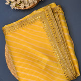 Ellow Organza Designer Saree With Leheriya Print And Sequin Embroidery Border