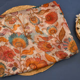 Elegant Cream Printed Saree With Sunflower & Floral Botanical Design In Multiple Colors