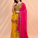 Earthy Yellow Georgette Embroidered Sharara Set