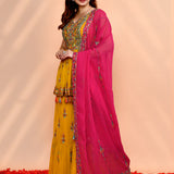 Earthy Yellow Georgette Embroidered Sharara Set