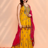 Earthy Yellow Georgette Embroidered Sharara Set