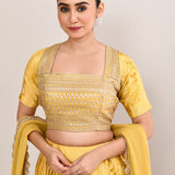 Muted Yellow Satin Floral Printed Lehenga Set