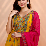 Earthy Yellow Georgette Embroidered Sharara Set