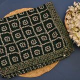 Gorgeous Dark Green Designer Saree With Bandhani Pattern And Embroidery Border