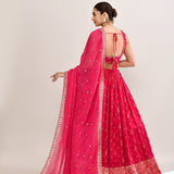 Bright Pink Tissue Banarasi Embroidered Lehenga Set