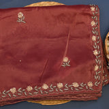 Mauve Organza Tissue Designer Saree With Hand-Embroidered Sequin Border And Floral Buttis