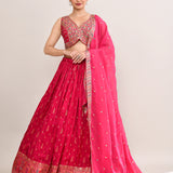 Bright Pink Tissue Banarasi Embroidered Lehenga Set