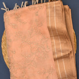 Pastel Peach Cotton Fusion Saree With Floral Embroidery