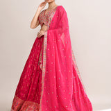 Bright Pink Tissue Banarasi Embroidered Lehenga Set