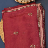 Muted Mauve Georgette Designer Saree With Hand-Embroidered Floral Buttis And Scalloped Border