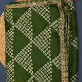 Green Organza Tissue Printed Bandhani Saree With Gold Embroidery Border