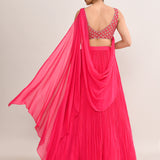 Bright Pink Soft Organza Embroidered Lehenga Set