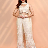 Off White Tissue Silk Indo-Western Set