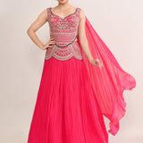 Bright Pink Soft Organza Embroidered Lehenga Set