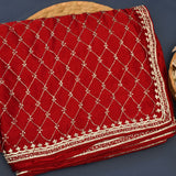 Red Silk Designer Saree With Embroidered Jaal In Silver Zari