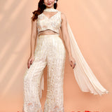 Off White Tissue Silk Indo-Western Set