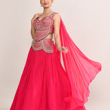Bright Pink Soft Organza Embroidered Lehenga Set