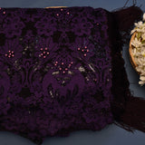 Luxurious Purple Net Saree With Delicate Appliqué Work, Beadwork & Sequin Embellishment