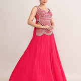 Bright Pink Soft Organza Embroidered Lehenga Set