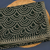 Elegant Forest Green Cotton Designer Saree With White Bandhani Tie-Dye Scalloped Pattern & Gold Embroidered Border