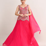 Bright Pink Soft Organza Embroidered Lehenga Set