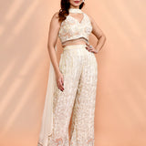 Off White Tissue Silk Indo-Western Set