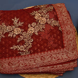 Maroon Organza Saree With Dense Gold Sequin Floral Embroidery