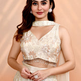 Off White Tissue Silk Indo-Western Set