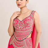 Bright Pink Soft Organza Embroidered Lehenga Set