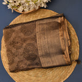 Antique Bronze Organza Tissue Fusion Saree With Jaal Design