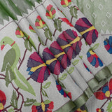 Sage Green Organza Saree With Diamond Jaal Body And Woven Parrot-Floral Shikargah Border