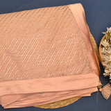 Peach Georgette Saree With Diagonal Gold Sequin Stripes